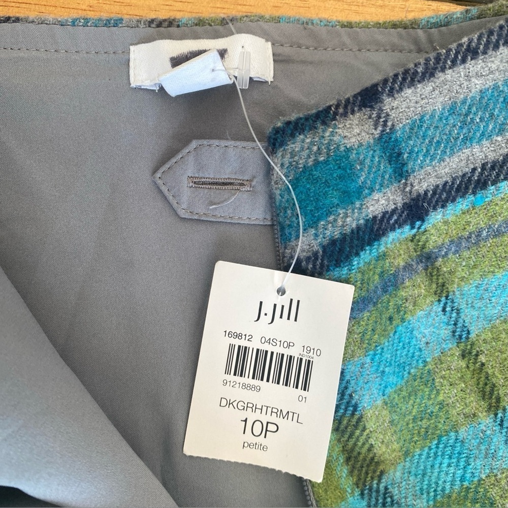 J.Jill Women’s Plaid Fringe Wool Blend Skirt Size 10P Blue Green NWT Tags Y-19 - Picture 6 of 10